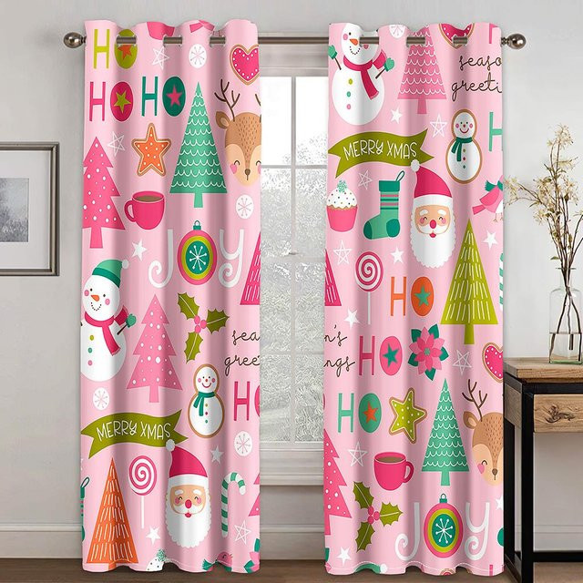 Weihnachtlicher Vorhang mit Glocken-Motiv in Rosa, 2 Paneele aus Polyester, B: 50 cm, H: 130 cm - Bild 1