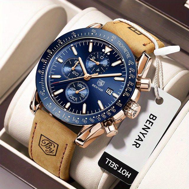 BENYAR Chronograph, Quarz, Blau, Leder, Herren - Bild 1