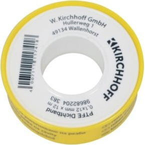 KIRCHHOFF PTFE Gewindedichtband Weiß DVGW 3/8 Zoll Breite: 0,12 cm, Tiefe: 1,2 cm, Höhe: 12 m - Bild 1