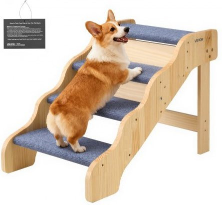 VEVOR Hundetreppe aus Holz, 4-stufige klappbare Haustiertreppe mit rutschfester Oberfläche für kleine, mittlere und große Hunde sowie Katzen, B/T/H: 74 x 43 x 50 cm