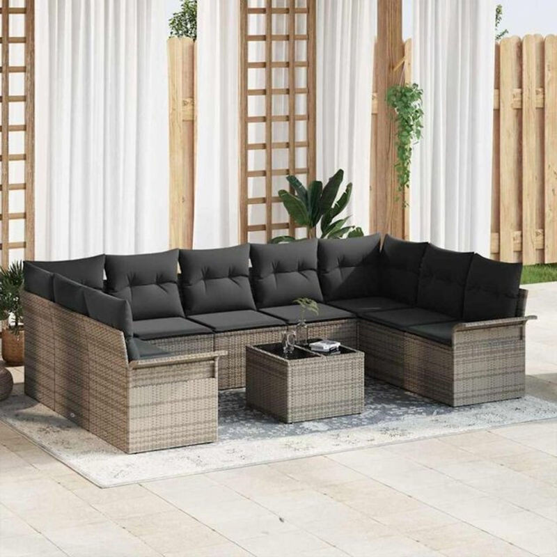 vidaxl Garten-Sofa-Set aus Poly-Rattan mit 10 Kissen in Schwarz - Bild 1