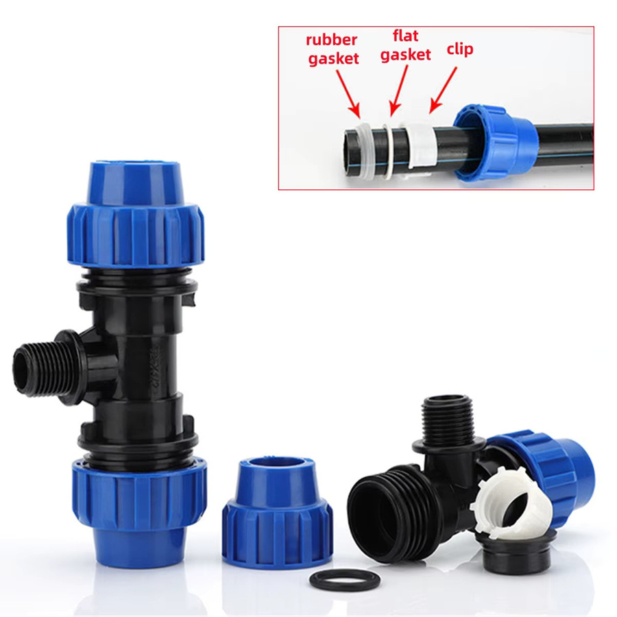 PE-Rohr-Schnellverbinder T-Stück aus Kunststoff mit Außengewinde für Gartenbewässerung und Wasserversorgung, Blau - Bild 3