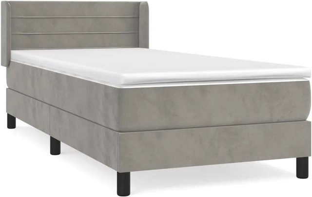 vidaXL Boxspringbett mit Matratze Hellgrau B/T/H: 80 x 200 cm aus Samt mit Taschenfederkern - Bild 1