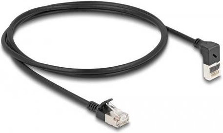 Delock RJ45 Patchkabel CAT 6a S/FTP Slim 90 Grad gewinkelt Schwarz, Länge: 1,00 m - Bild 1