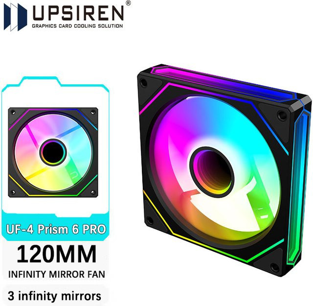 UPSIREN UF-4 Prism 6 PRO 120 mm Gehäuselüfter mit 3-seitigem Unendlichkeitsspiegel, 5 V 3PIN Motherboard Lichtsynchronisation und 4PIN PWM, 12 cm - Bild 1