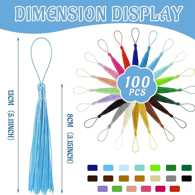 100 Stück Lesezeichen-Quasten in Gelb und Multicolour, handgefertigte Mini-Quasten mit Schlaufen für DIY-Bastelarbeiten und Schmuckherstellung - Bild 2