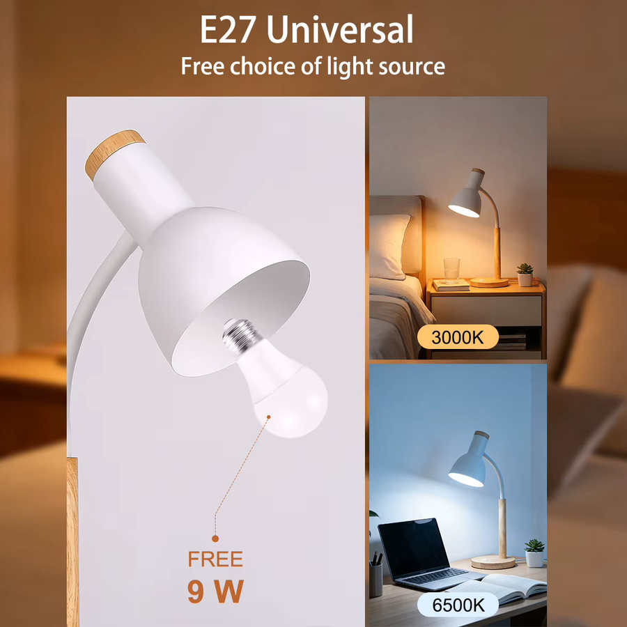 CANMEIJIA LED-Schreibtischlampe in Weiß mit E27-Fassung und austauschbarer Glühbirne, skandinavische Tischleuchte für Schlafzimmer und Home-Office - Bild 3