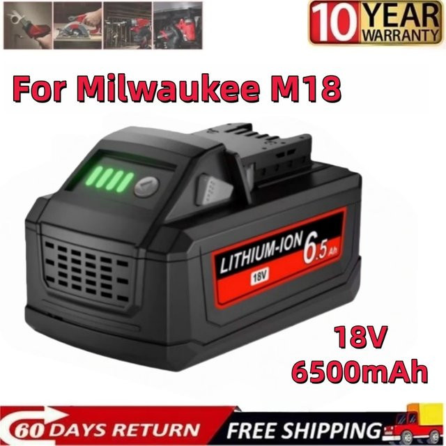 Milwaukee M18 Ersatzbatterie 6500 mAh für Power Werkzeuge kompatibel mit 48-11-1815 48-11-1850 2604-22 2604-20 - Bild 1