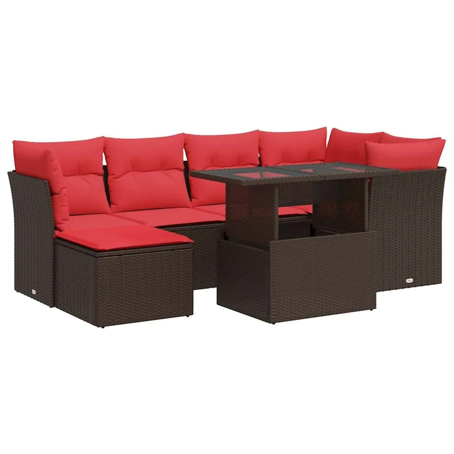 vidaXL 7-teilige Garten-Sofagarnitur in U-Form aus braunem Poly-Rattan und Akazie mit UV-beständigen Kissen - Bild 2