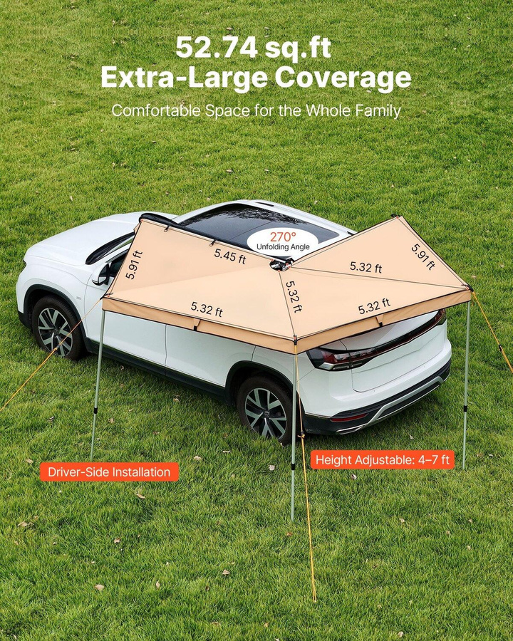 Buying Solutions MB 270-Grad-Fahrzeugmarkise für die Fahrerseite, beige, UV50+ wasserdicht mit Tragetasche und Aluminiumrahmen - Bild 2