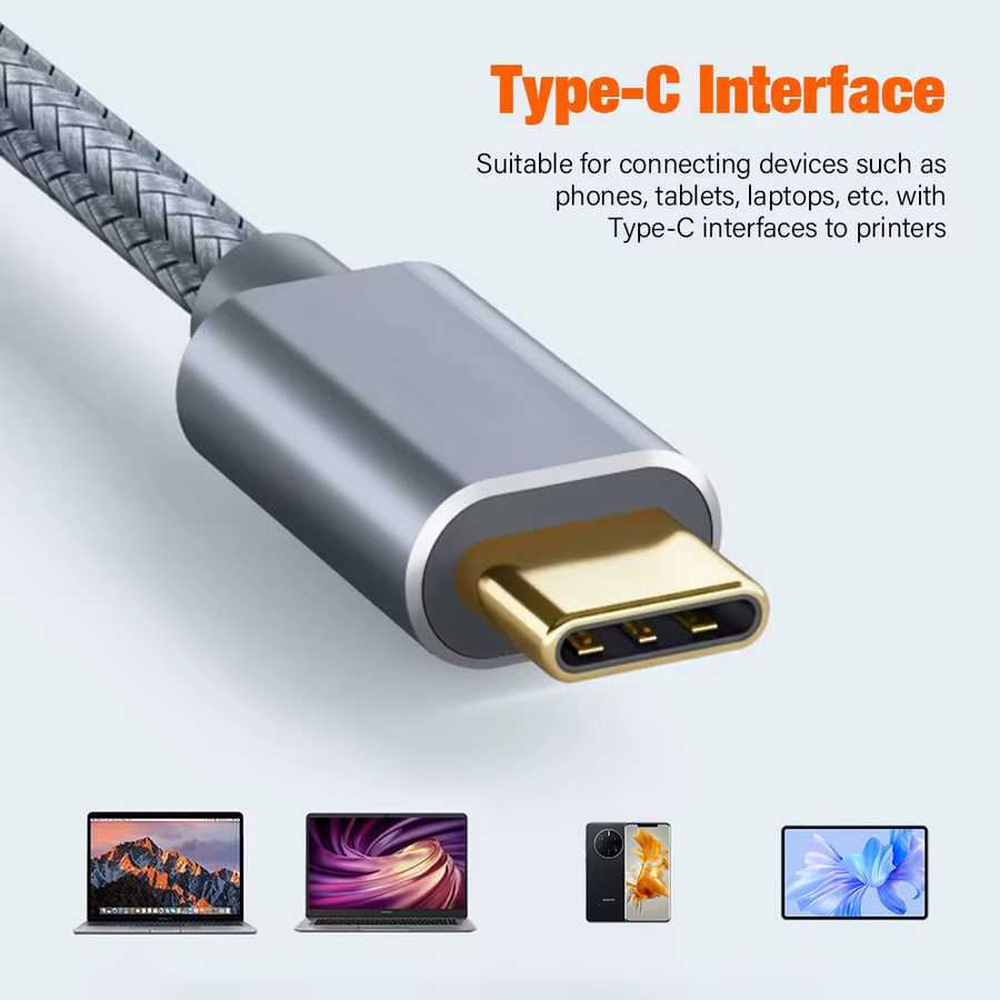 Nephy USB C auf USB B 2.0 Druckerkabel in Grau, 3m geflochtenes Kabel für Drucker und Scanner - Bild 4