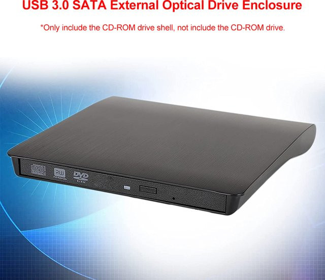 ALLOET Externes optisches Laufwerksgehäuse USB 3.0 Tragbarer CD-DVD-RW-Brenner in Schwarz - Bild 1