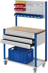 Kappes Mobile Arbeitsstation mit 3 Schubladen und Schlitzplatte, Grau/Blau, Breite: 100 cm, Höhe: 50 cm, Tiefe: 50 cm - Bild 1