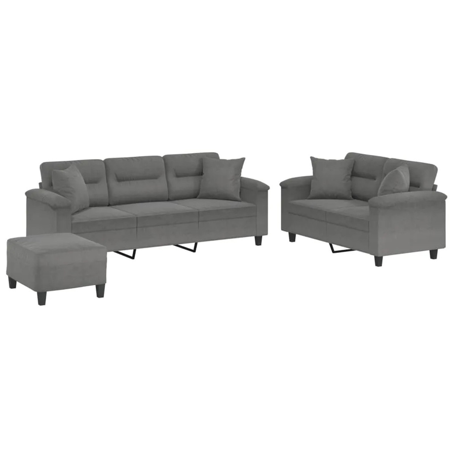 vidaXL 3-teilige Sofagarnitur aus Mikrofasergewebe in Anthrazit mit 3-Sitzer, 2-Sitzer und passendem Ottoman sowie Kissen - Bild 2
