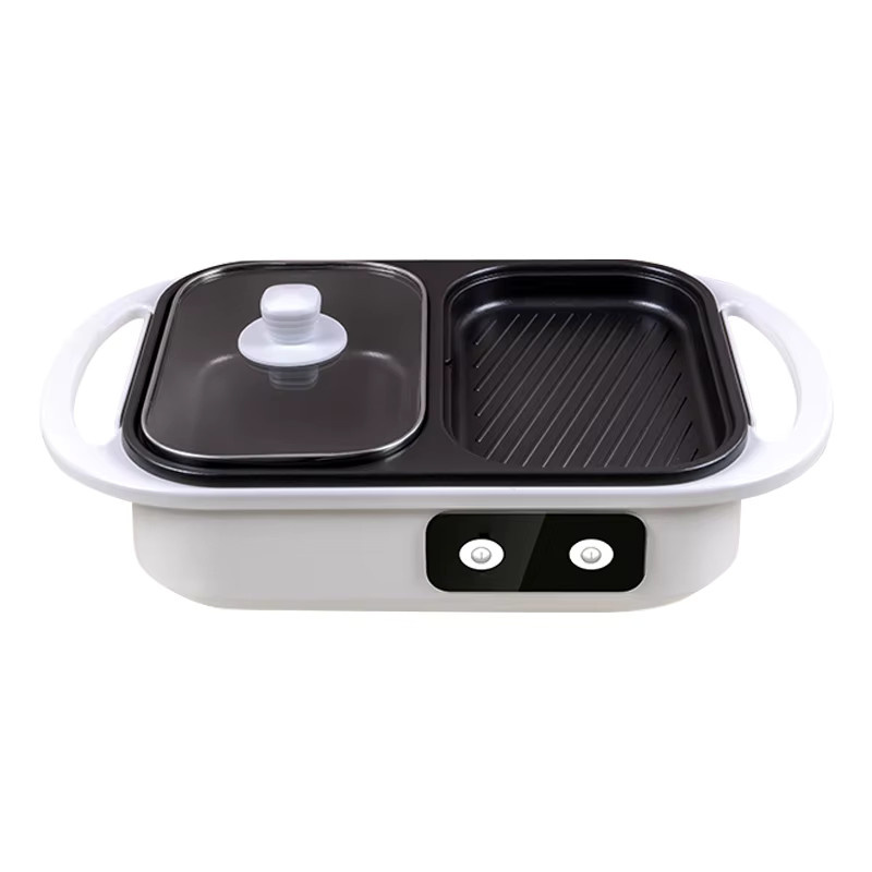 BALASHOV Elektrischer Multikocher 2-in-1 mit Grillplatte und Hot Pot in Grün und Weiß - Bild 3