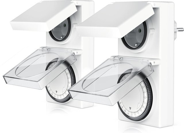 BEARWARE Mechanischer Outdoor Timer Zeitschaltuhr in Weiß mit 96 Segmenten und 15-Minuten-Intervallen für Innen und Außen bis 3680W - Bild 1