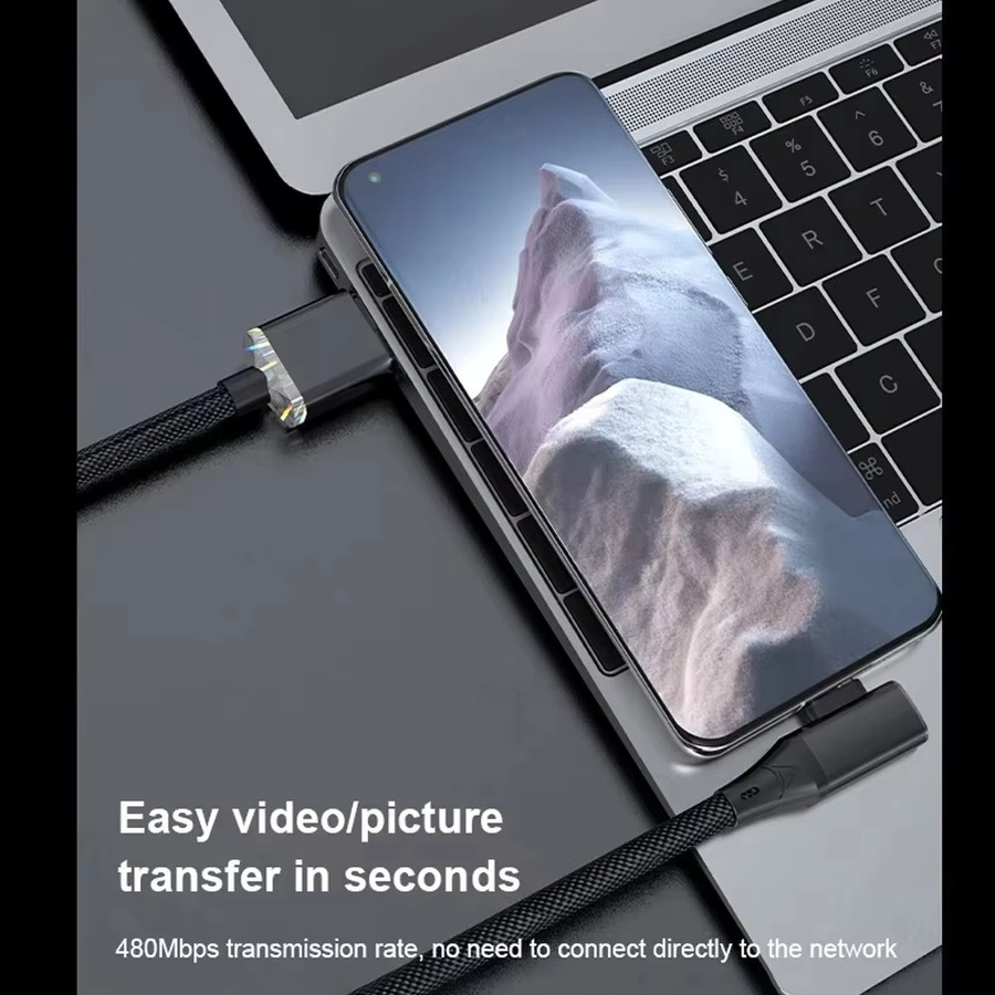 USB-A auf USB-C Datenkabel mit 90-Grad-Winkel, 120 W Schnellladefunktion, Schwarz oder Lila - Bild 4