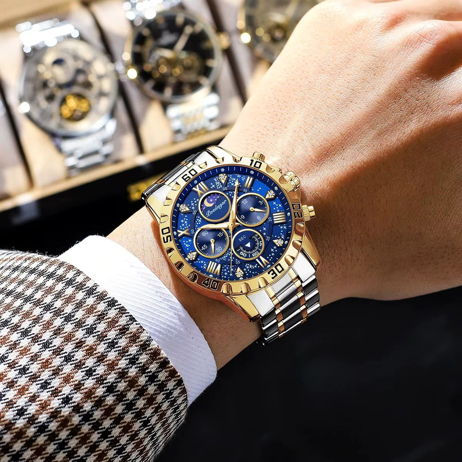 POEDAGAR Chronograph, Quarz, Edelstahl, Blau, Herren - Bild 5