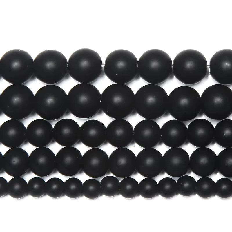 Tony and Beads Onyx-Achat Perlenstrang, schwarz, mattiert, 38,1 cm, Unisex - Bild 3