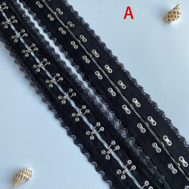 Schwarzes Twill-Poly-Spitzenband mit Haken und Ösen für Korsetts, Breite: 2 cm - Bild 1
