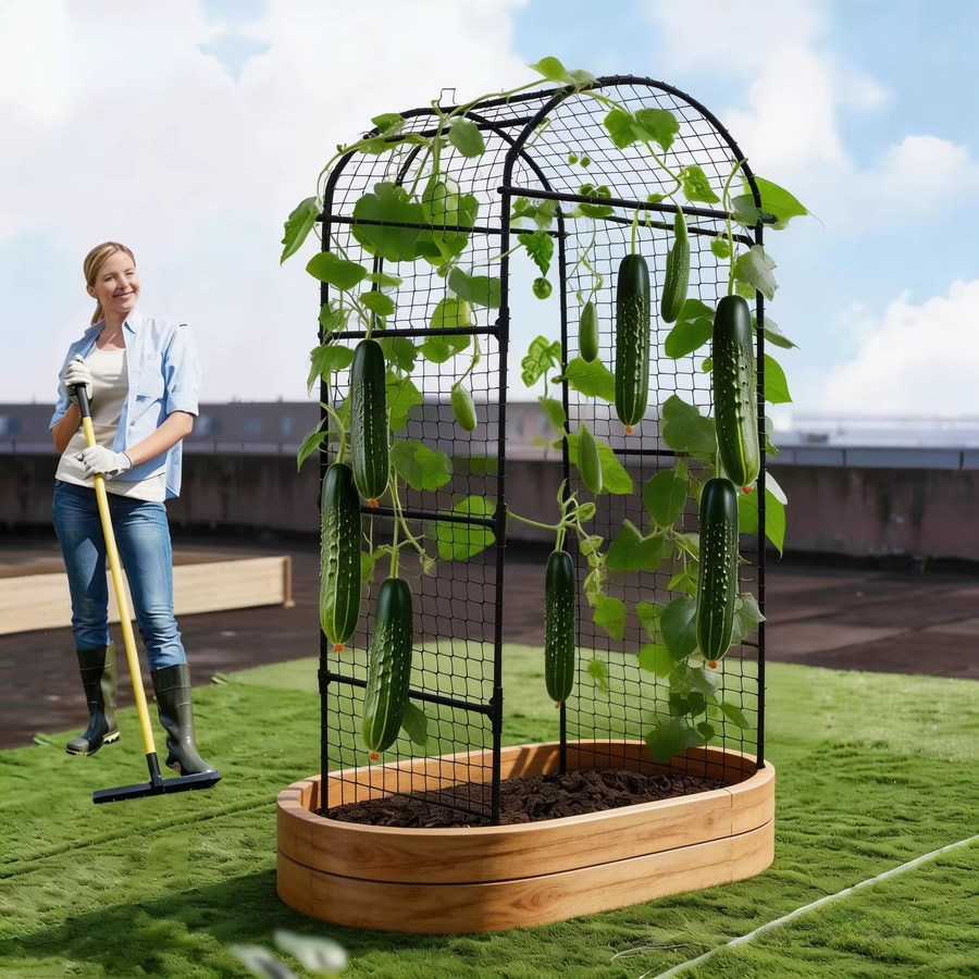 HiMISS Gartenbogen Pflanzspalier in Schwarz als rostbeständige vertikale Pflanzenstütze für Hochbeete und den Garten - Bild 4