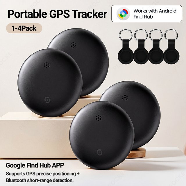 Peocke Smart Anti-Verlust-Tag mit Silikonhülle, wasserdichter GPS-Tracker für Schlüssel, Gepäck und Geldbörse, Farbe: Schwarz - Bild 1