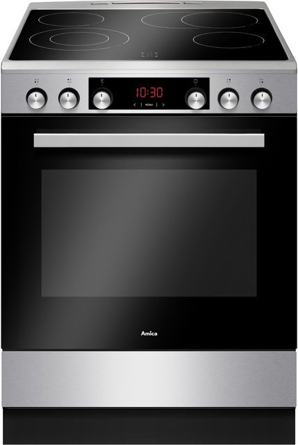 Amica Elektroherd in Silber und Schwarz mit Glaskeramikfeld, 77 l Backofenvolumen, Breite: 60 cm, Höhe: 85 cm, Tiefe: 60 cm - Bild 1