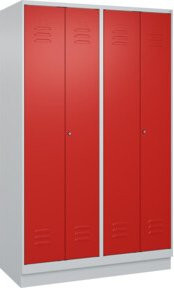 C+P PSA Doppel-Spind Classic PLUS mit Sockel, 4 Abteile, Lichtgrau/Verkehrsrot, H x B x T: 195 x 120 x 50 cm, mit Zylinderschloss - Bild 1