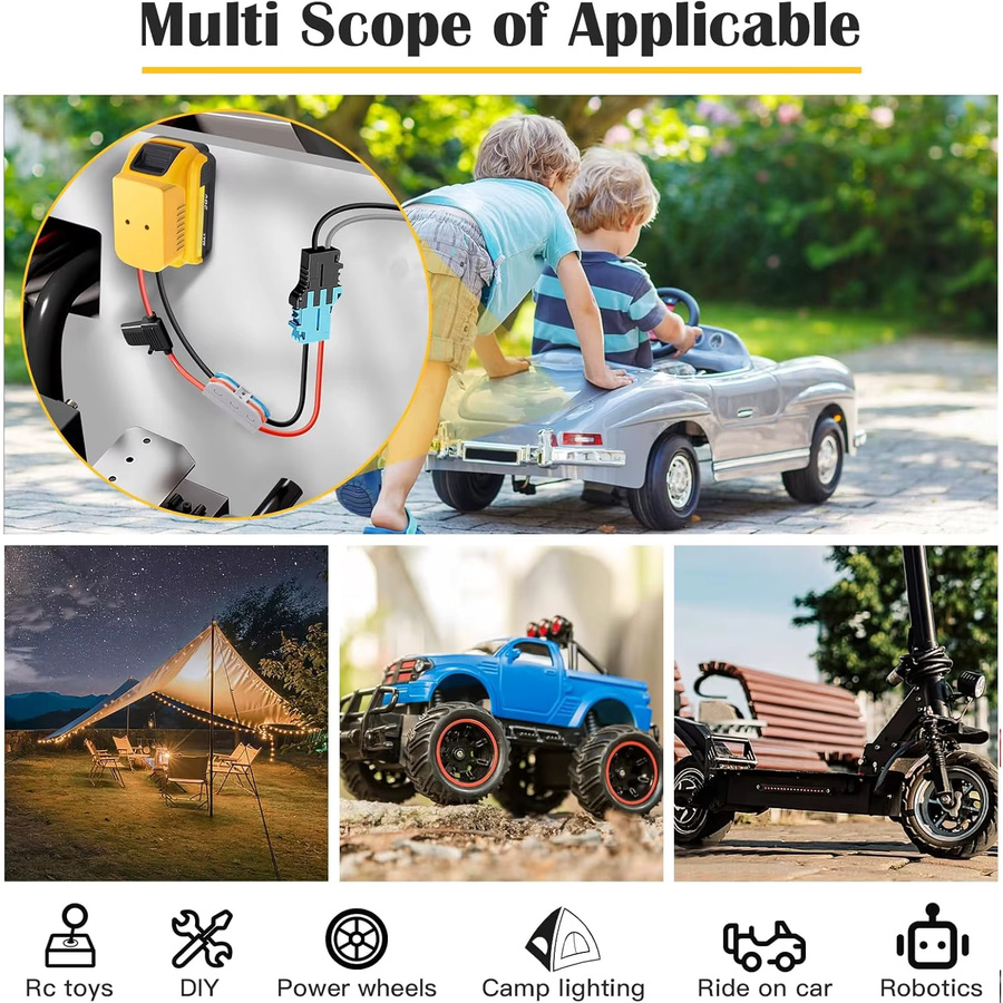 DeWalt Power Wheels Adapter mit Ein/Aus-Schalter und 30A Sicherung für DIY RC-Autospielzeug - Bild 3