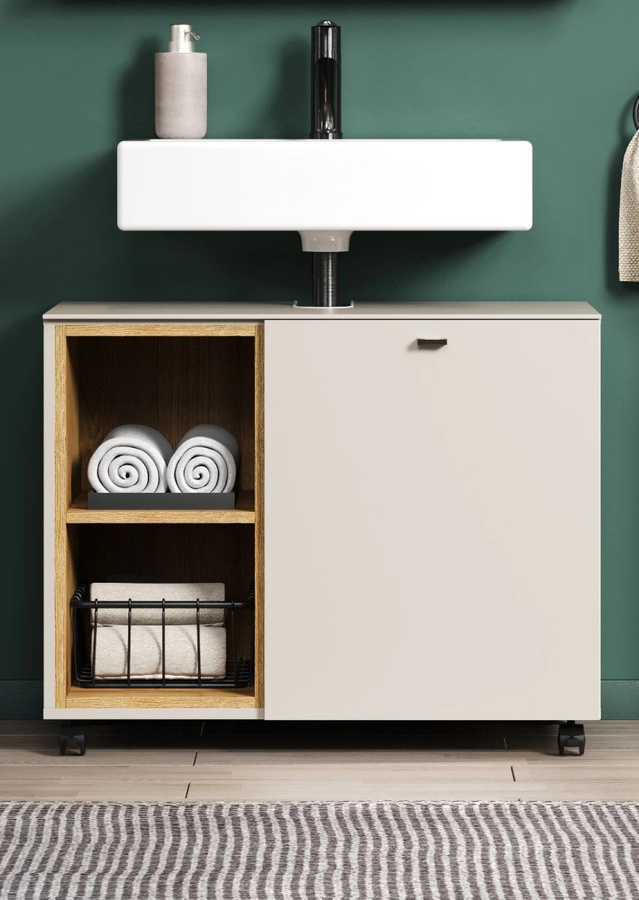 Waschbeckenunterschrank Jardins in Kaschmir mit Eiche, modern, matt, Breite: 80 cm - Bild 2