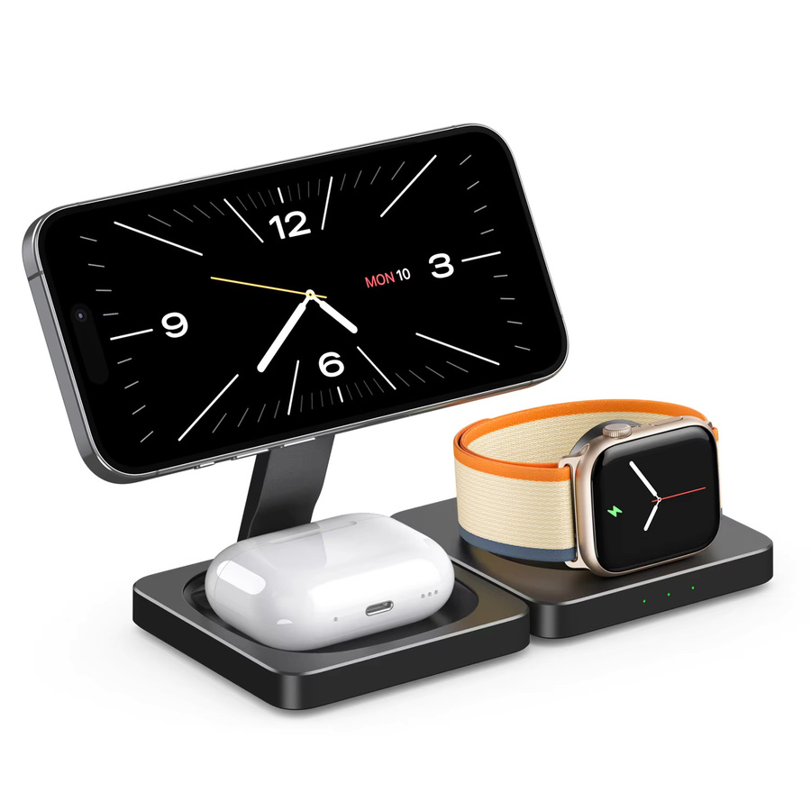 TIMESS 3-in-1 Magnetisches kabelloses Ladegerät für iPhone 15, 16, 17 Pro Max, Apple Watch und AirPods Pro in Schwarz - Bild 7