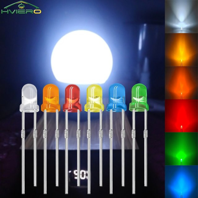 HVIERO LED Kugelbirne ultrahelle Leuchtdiode mit rundem Kopf und kurzen Kantenfüßen, Durchmesser: 3 mm, Farben: Weiß, Grün, Gelb, Blau, Rot - Bild 1