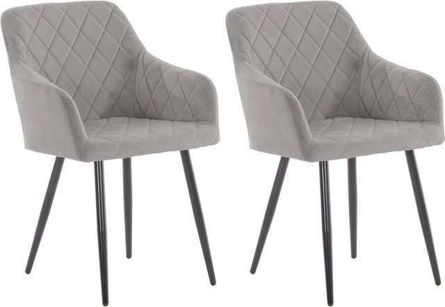 2er Set DELUKE LISAN Esszimmerstühle aus Samt in Grau mit Armlehnen B/T/H: 47 x 44 x 84 cm - Bild 1