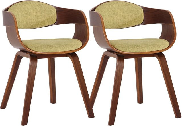 DELUKE 2er Set LONDON Konferenzstühle aus Stoff und Holz in Walnuss und Hellgrün, H: 73 cm, B: 49 cm, T: 46 cm - Bild 1