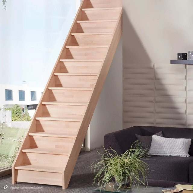 Treppen Intercon Holztreppe Casablanca Raumspartreppe aus massiver Buche, naturbelassen, gerade, mit Setzstufen, Farbe: Braun, Breite: 60 cm - Bild 1