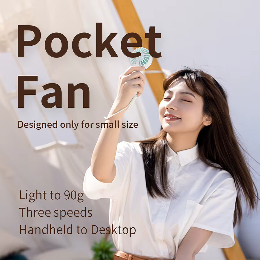 HAOYUNMA Tragbarer Mini Handventilator mit 1500mAh Akku, Wiederaufladbarer USB-Ventilator in Weiß, 3 Stufen, Gewicht: 90g - Bild 2