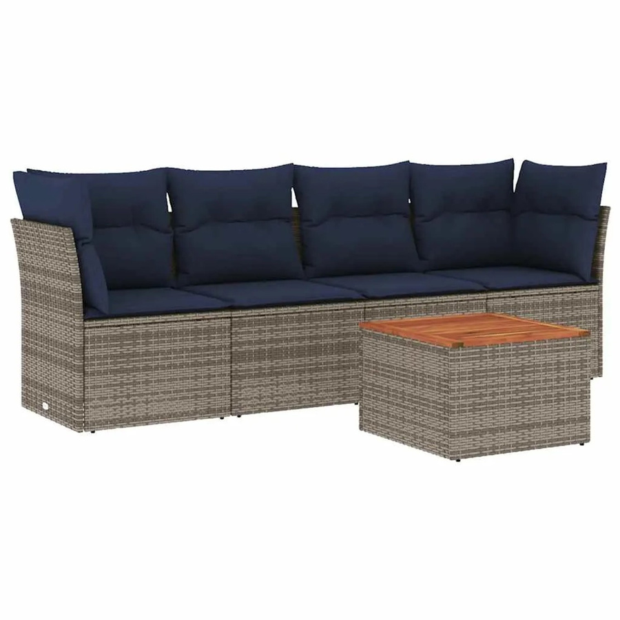vidaXL 5-teilige Garten-Sofagarnitur in L-Form aus grauem Poly-Rattan mit Tisch und Kissen - Bild 2