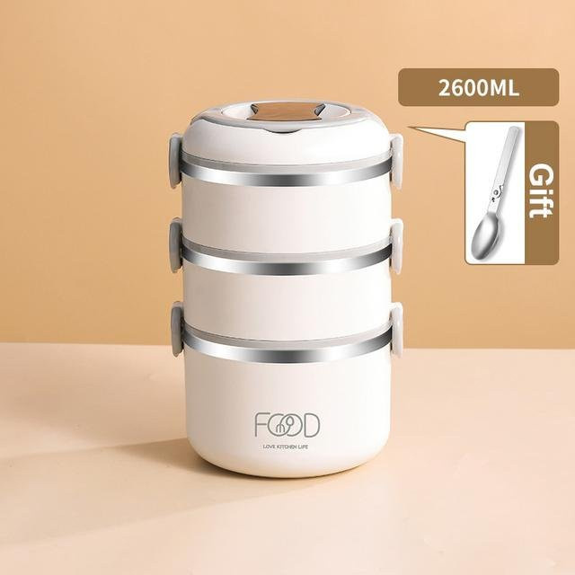 Super Six Edelstahl Thermo Bento Box Weiß, Mehrschichtige Lunchbox mit Besteck, Auslaufsicher und Mikrowellengeeignet - Bild 1