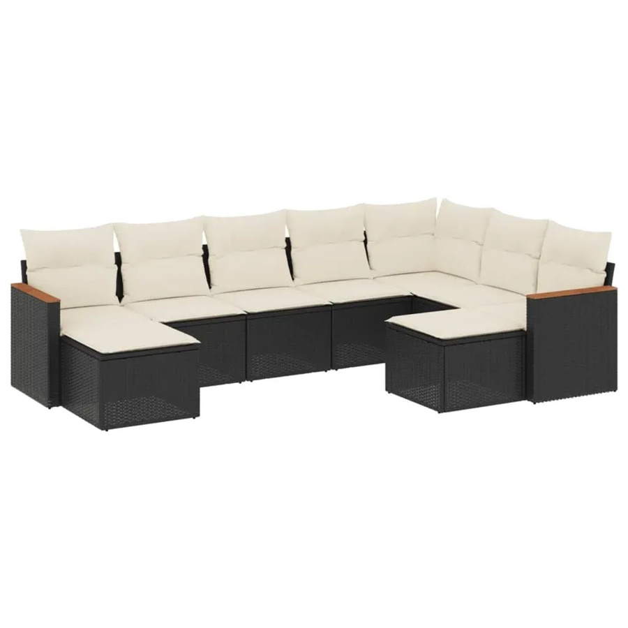vidaXL 9-tlg. Garten-Sofagarnitur in L-Form aus schwarzem Poly-Rattan mit Kissen und pulverbeschichtetem Stahlrahmen - Bild 2