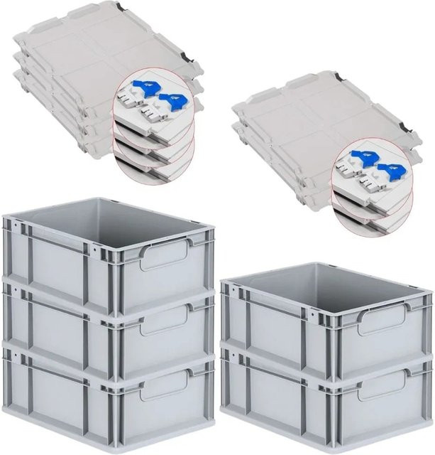 PROREGAL Spar Set 5x Eurobox Nextgen Economy mit Scharnierdeckel und blauen Schiebeschnappverschlüssen, H: 17 cm, B: 30 cm, T: 40 cm - Bild 1