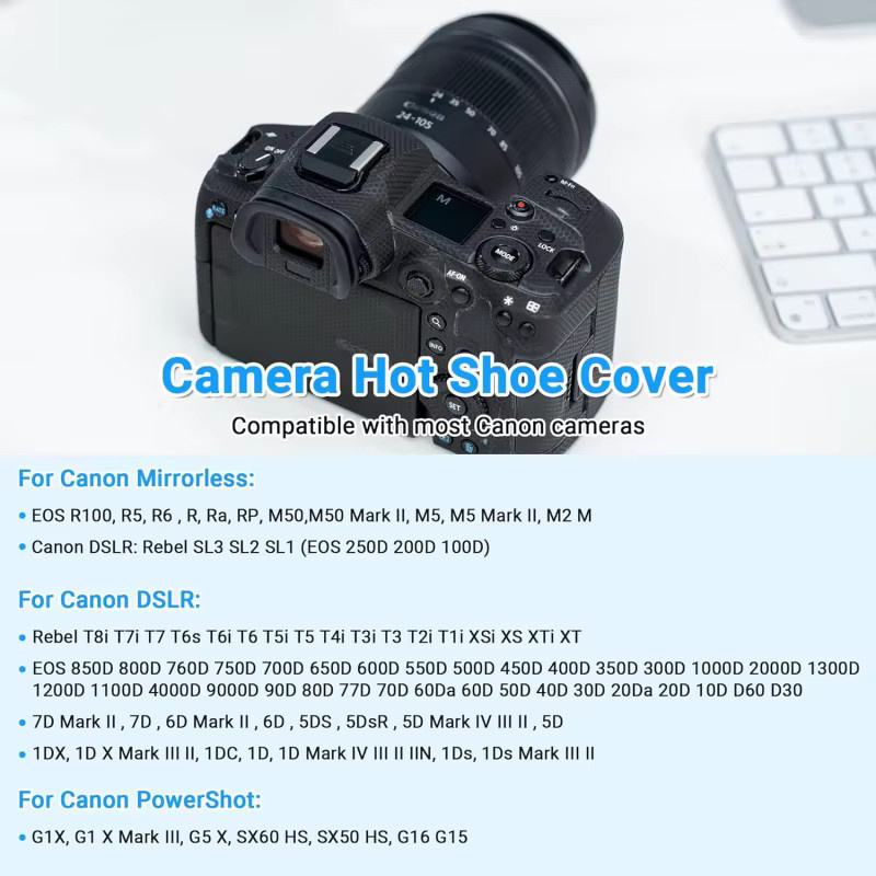 Canon Kamera Blitzschuh Abdeckung Schutz Kappe in Schwarz für EOS R100 R5 R6 RP Rebel T8i T7i T7 T6i T6 T5i SL3 SL2 M50 M5 850D 800D 760D 750D - Bild 2