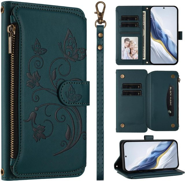 Leder Handyhülle mit Kartenhalter und Geldbörse als Flip Cover für Oppo Reno 15 14 13 12 11 Pro 15F 14F 13F 12F 14 FS 5G in Petrol - Bild 1