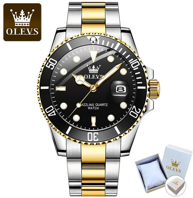 OLEVS Armbanduhr Quarz, Edelstahl, Schwarz, 41 mm, Herren - Bild 1
