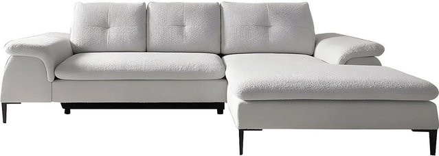 Vente-unique Schlafsofa Jolesa in Weiß mit Bouclé-Stoff, L-Form, Breite: 268 cm - Bild 1