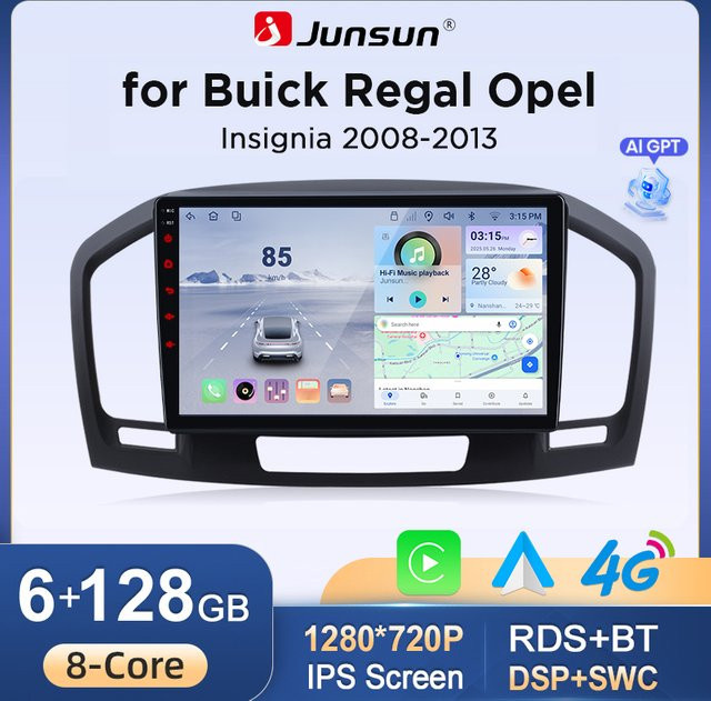 Junsun Android Carplay Autoradio für Opel Insignia und Buick Regal 2014-2017 mit 9,0 Zoll IPS Touchscreen, GPS, Bluetooth und DSP in Schwarz - Bild 1