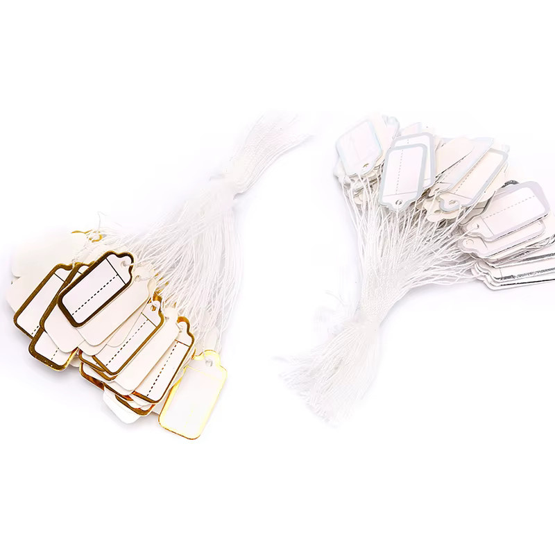 200 Stück Schmuck-Preisschilder aus Papier mit Gold- und Silberrand in Weiß, rechteckige Blanko-Etiketten für handgeschriebene Beschriftungen - Bild 2