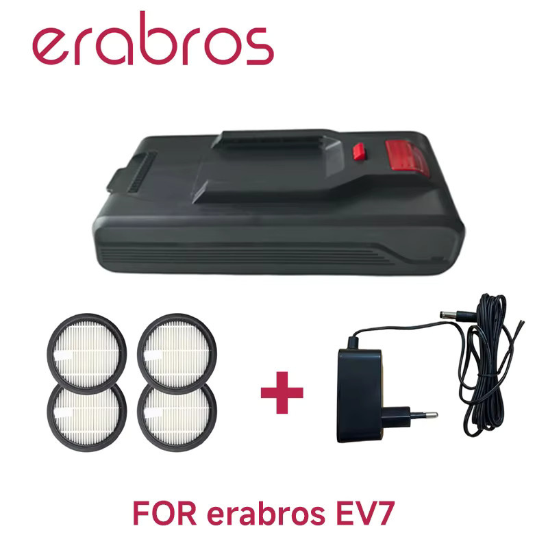 Erabros EV7 Staubsauger Zubehör Set in Schwarz mit Akku, Bodenbürste, Hauptmotor-Einheit, Staubbehälter, Rollenbürste und HEPA-Filter - Bild 2