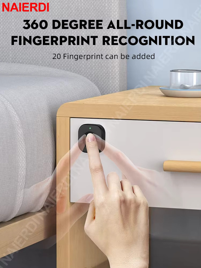 NAIERDI Smart Home Biometrisches Fingerabdruckschloss für versteckte Schubladen und Schränke, Schwarz - Bild 2