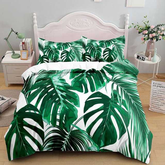 Bettwäsche-Set Tropische Riesenblätter von Binchi Outdoor Product in Grün mit floralem Design, Material Mikrofaser, B/H: 140 x 210 cm - Bild 1