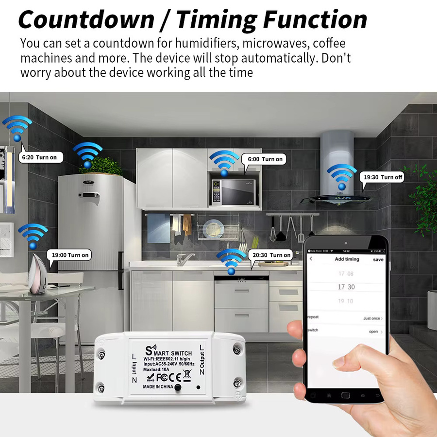 Tuya WiFi Smart-Schalter mit Timer- und Countdown-Funktion, kompatibel mit Smart Life App, Amazon Alexa und Google Assistant, Wandmontage, Schwarz oder Weiß - Bild 4
